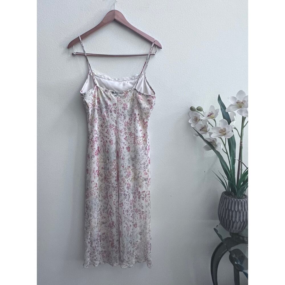 Vintage Y2K Rave Floral Empire Waist‎ Midi Dress Lace Trim Cottagecore Size M-L - Picture 2 of 9
